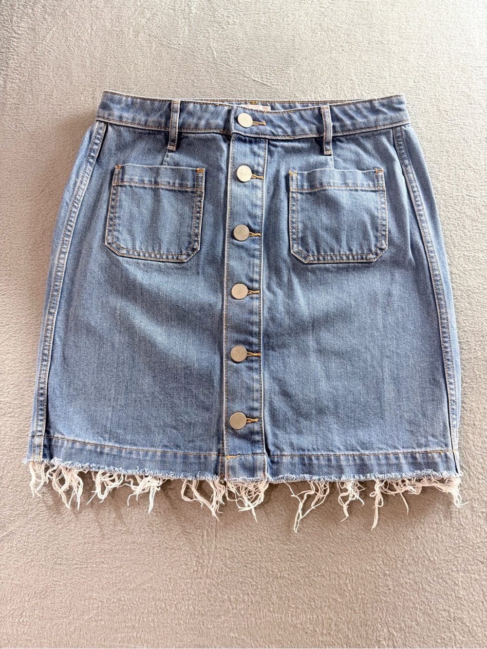 LOFT Outlet - Light Blue Denim Button-Front Mini Skirt with Raw Hem